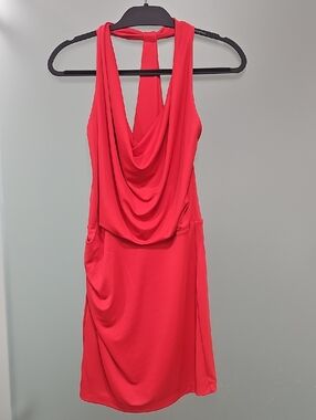 BCBGMaxAzria Coral-Red  Draped Cocktail Dress